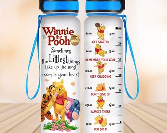 Custom Winnie The Pooh Water Tracker Bottle,  Pooh Eeyore Tigger 30oz Bottle, Disney Trip Motivational Water Bottle, Animals Love Gifts