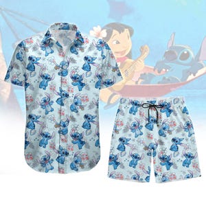Camisa con botones Aloha Stitch, camisa hawaiana Lilo & Stitch, pantalones cortos de verano Disney para hombre, camisa de playa de dibujos animados para mujer y hombre, camiseta de viaje familiar Disney
