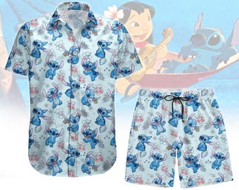 Aloha Stitch Button Shirt, Lilo & Stitch Hawaiian Shirt, Disney Summer Shorts Men, Cartoon Beach Shirt Women Men, Disney Family Trip Te
