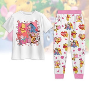 Winnie The Pooh Valentinstag Shirt und Hose, Pooh Eeyore Tigger Piglet Pyjama Set, Disneyland Urlaub Pyjama, Cartoon Lover Shirt