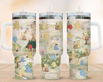 Vintage Winnie The Pooh Tumbler 40oz, Pooh And Friends Insulated Tumbler, Disneyland Vacation Tumbler, Animals Cartoon Cup For Kids