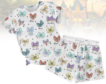 Koszulka/spodenki Disney Princess 2026, piżama Coquette Bows, damska piżama Disney Cinderella Tiana Ariel Belle, koszulka Disneyland dla niej