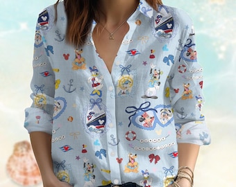Disney Cruise Coquette Blouse Shirt, Mickey Cruise Blouses Tops Women, Mickey & Friends Casual Shirt, Disney Girly Trip Tee, Summer Gift