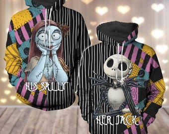 Moletons personalizados do casal Jack e Sally, moletons 3D para ele e para ela, moletom com capuz Disney Jack Skellington, roupas de casal combinando, presente para ele e para ela
