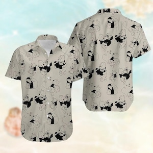 Camisa con botones de Winnie the Pooh, camisa hawaiana de oso Pooh, camisa con botones de miel, camisa de vacaciones de Disney, camisa con botones de dibujos animados para mujer