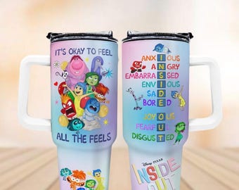 Vaso de agua Inside Out de 40 oz, vaso con aislamiento It's Okay To Feel All The Feels, vaso con aislamiento Disney Emotions, vaso Pixar Inside Out
