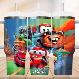 Custom Lightning McQueen Tumbler 40oz, Disney Cars Movie Insulated Tumbler, Retro 95 Racing Tumbler, Car Love Cup For Kids