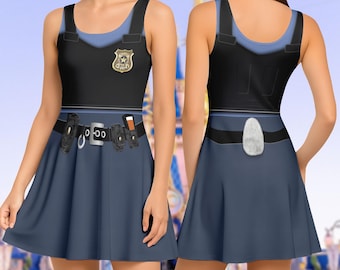 Halloween Judy Hopps cosplay skaterjurk, Disney Zootopia damesjurk, dierenrijk hardloopjurk, Disneybound 2025 jurk voor haar