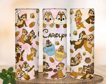 Personalized Chip and Dale Tumbler 20oz, Double Trouble Skinny Tumbler, Funny Disney Couple Tumbler Cup, Valentine&#39;s Day Gifts