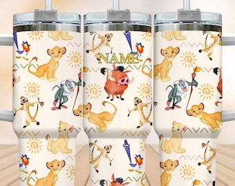 Vaso personalizado de El Rey León de 40 oz, vaso de agua de la película Disney Lion, vaso térmico Simba Mufasa Timon, vaso de dibujos animados para niños