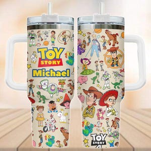 Benutzerdefinierte Toy Story Becher 40 Unzen, Disney Woody Buzz Jessie Wasserbecher, Pixar Toy Story Isolierbecher, Zeichentrickfiguren Tasse