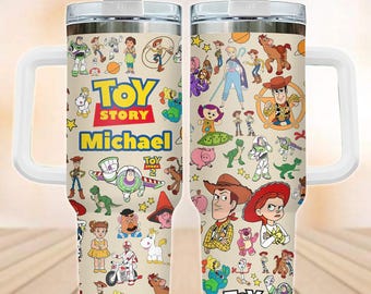 Custom Toy Story Tumbler 40oz, Disney Woody Buzz Jessie Water Tumbler, Pixar Toy Story Insulated Tumbler, Cartoon Characters Cup