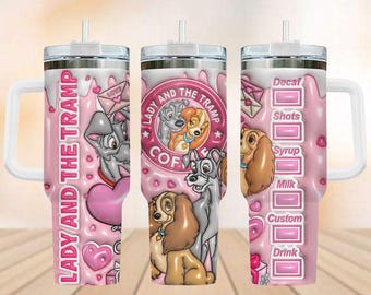 Custom Lady And The Tramp Tumbler 40oz, Valentines Day Disney Tumbler Cup, Disneyland Characters Insulated Tumbler, Gift For Lover