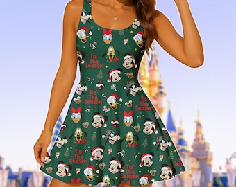 Sukienka skaterska Myszka Miki i Przyjaciele, Sukienka damska Disney Merry, Strój Myszki Miki i Minnie dla dziewczynki, Sukienka swobodna na święta Disneyland, Pomysł na prezent świąteczny