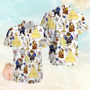 Beauty and The Beast Button Shirt, Disney Princess Hawaiian Shirt, Bella Princess Vacation Shirt, Disneyland Trip Shirt, Summer Shirt