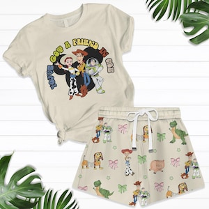 Camiseta de Toy Story, camiseta y pantalones cortos de Woody Buzz Bullseye T-Rex, camiseta de Toy Story coqueta, camiseta de vacaciones familiares de Disney, regalo de amor de dibujos animados