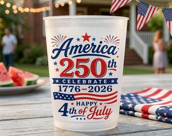 America 250th Frosted Cup, 4th of July Party Cup, Personalized Celebration Drinkware, Custom Patriotic Reusable Cup, Independence Day D