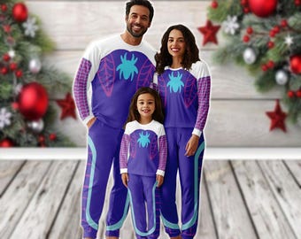 Spider Gwen Family Pajamas Set, Gwen Stacy Spidey Holiday Pajamas, Superhero Matching Pajamas, Ghost Spider Tee And Pants, Xmas Gifts