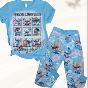 Stitch Aloha Shirt/Pants, Disneyland Pajamas Set, Lilo And Stitch Outfit For Women, Funny Cartoon Tee, Disney Vacation Matching Pjs