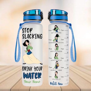 Custom Mulan Disney Water Tracker Bottle, Disney Princess 32oz Water Bottle, Mushu Dragon Bottle, Princess Mulan Bottle For Girl Trip