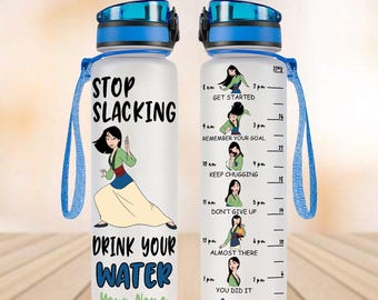 Benutzerdefinierte Mulan Disney Water Tracker Flasche, Disney Prinzessin 32 Unzen Wasserflasche, Mushu Dragon Flasche, Prinzessin Mulan Flasche für Mädchenreise