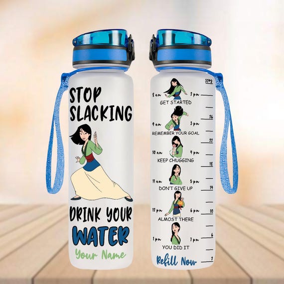 Custom Mulan Disney Water Tracker Bottle, Disney Princess 32oz Water Bottle, Mushu Dragon Bottle, Princess Mulan Bottle For Girl Trip