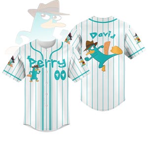Gepersonaliseerde Perry het vogelbekdier honkbaltrui, Disney Phineas And Ferb honkbalshirt, Perry verjaardag jerseyteam, cartoon Jersey Kid