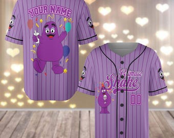 Custom Grimace Shake Baseball Jersey, Grimace McDonald&#39;s Jersey Shirt, Monster Purple Baseball Shirt, Cute Cartoon Jersey For Kids