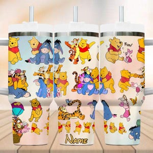Custom Winnie The Pooh Tumbler 40oz, Pooh Eeyore Tigger Piglet Tumbler Cup, Disney Characters Water Tumbler, Cartoon Lover Cup Gifts