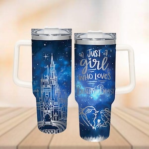 Beauty And The Beast Castle Tumbler 40oz, Just A Girl Who Loves Beauty N The Beast Tumbler Cup, Magical Insulated Tumbler, Couples Gift