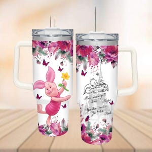 Vaso de Winnie The Pooh con diseño de cerdito de 40 oz, bonito vaso con aislamiento de cerdito rosa, vaso de Disney Pooh y sus amigos, taza con personajes de dibujos animados