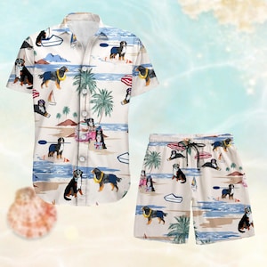 Basset Hound Hawaiiaans shirt en short, Basset Hound Button-shirt, schattige hond strandshort, shirt dierenliefde vakantie, zomerbroek