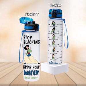 Custom Mulan Disney Water Tracker Bottle, Disney Princess 32oz Water Bottle, Mushu Dragon Bottle, Princess Mulan Bottle For Girl Trip