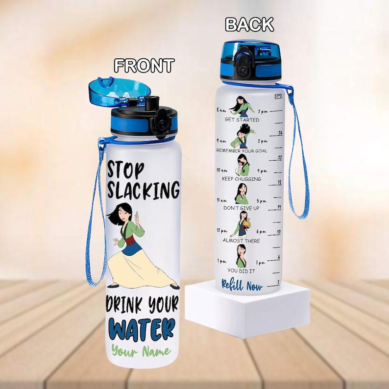 Custom Mulan Disney Water Tracker Bottle, Disney Princess 32oz Water Bottle, Mushu Dragon Bottle, Princess Mulan Bottle For Girl Trip