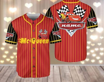 Anpassad Lightning McQueen basebolltröja, Disney Cars basebolltröja, retro Cars-fotbollströja, racingtröja, presenter till bilälskare