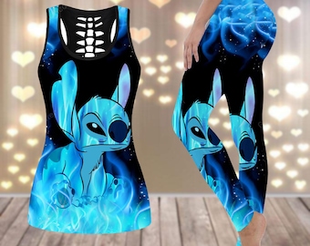 Stitch Tank Top, Disney Stitch Leggings, Lilo And Stitch Yoga Tank Top, Disneyland Yoga Pants, Workout Tops And Leggings For Girls