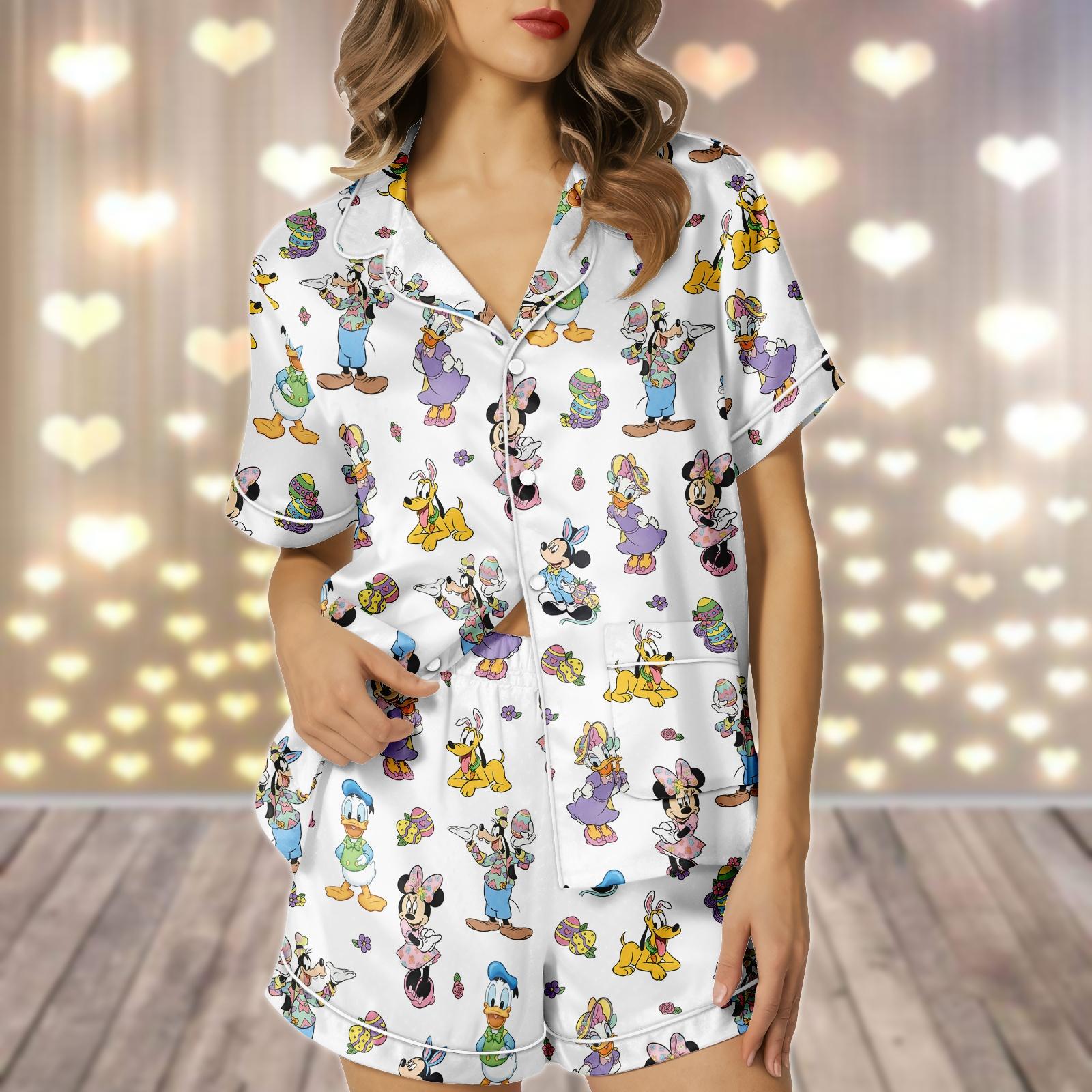 Discover Mickey And Friends Easter Day Satin Pajamas Set, Happy Easter 2026 Women Pajamas, Disney Easter Eggs Sleepwear, Holiday Pjs For Her