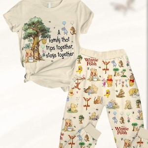Winnie The Pooh Shirt/Pants, Pooh And Friends Pajamas Set, Disneyland Classic Shirt, Pooh Bear Pjs For Women, Funny Cartoon Tee