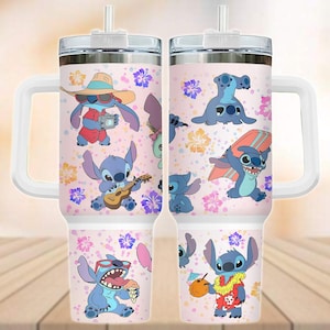 Stitch Tumbler 40oz, Disney-filmbeker met rietje, Stitch Aloha Tumbler Cup, Cartoon Summer Coffee Tumbler, Stitch Lover-cadeau