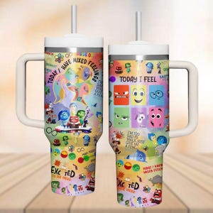 Inside Out Tumbler 40oz, Disney Emotions Stainless Tumbler, Joy Anger Sadness Anxiety Tumbler, Pixar Inside Out 2 Drinkware Tumbler