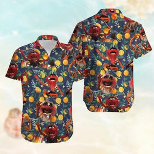 The Muppets Button Shirt, Muppet Show Hawaiian Shirt, Disneyland Vacation Shirt, Kermit The Frog Aloha Shirt Men, Funny Beach Shirt