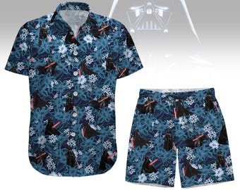 Darth Vader Hawaiian Shirt, Star Wars Floral Button Shirt, Beach Shorts Men, Darth Vader With Lightsaber Shirt, Disneyland Vacation Shirt