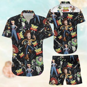 Chemise/short à boutons Toy Story, chemise hawaïenne Woody Jessie Buzz l'Éclair, short de plage pour homme, chemise de vacances Disney Friends, cadeaux d'été