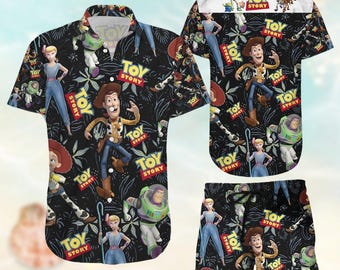 Toy Story Knopf Shirt/Short, Buzz Lightjahre Woody Jessie Hawaii Hemd, Strand Shorts Männer, Disney Freunde Urlaub Shirt, Sommer Geschenke