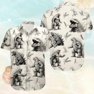 Godzilla Hawaii-Hemd, Godzilla Knopf-Shirt, Monster Aloha Shirt Männer, Urlaub Shirt für Männer Frauen, Vintage Strand Shirt