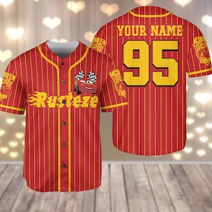 Aangepaste honkbaltrui van Lightning Mcqueen, honkbalshirt Disney Cars film, autopersonages jersey teamshirt, Ruteze Cars Lover Merch