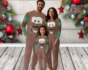 Tow Mater Cars Family Pajamas Set, Lightning McQueen Cosplay Holiday Pajamas, Disney Matching Family Pajamas, Cars Racing Fan Outfit