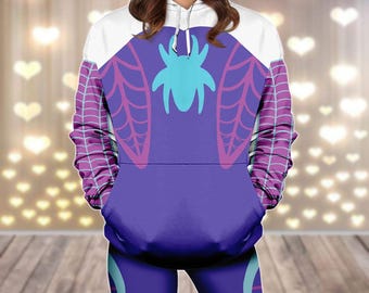Spider Gwen Purple Cosplay Hoodies Leggings, Gwen Stacy Spidey