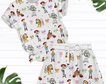 Camiseta de Toy Story, camiseta de Woody, Buzz, Jessies de Disney, pantalones cortos de Toy Story de Pixar para mujer, camiseta de personajes de dibujos animados, camiseta de Disney World