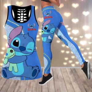 Camiseta sin mangas de Stitch de Disney, leggings de Stitch y Lilo para mujer, camiseta de entrenamiento de Disneyland, pantalones de yoga para amantes de los dibujos animados, regalo de ropa deportiva